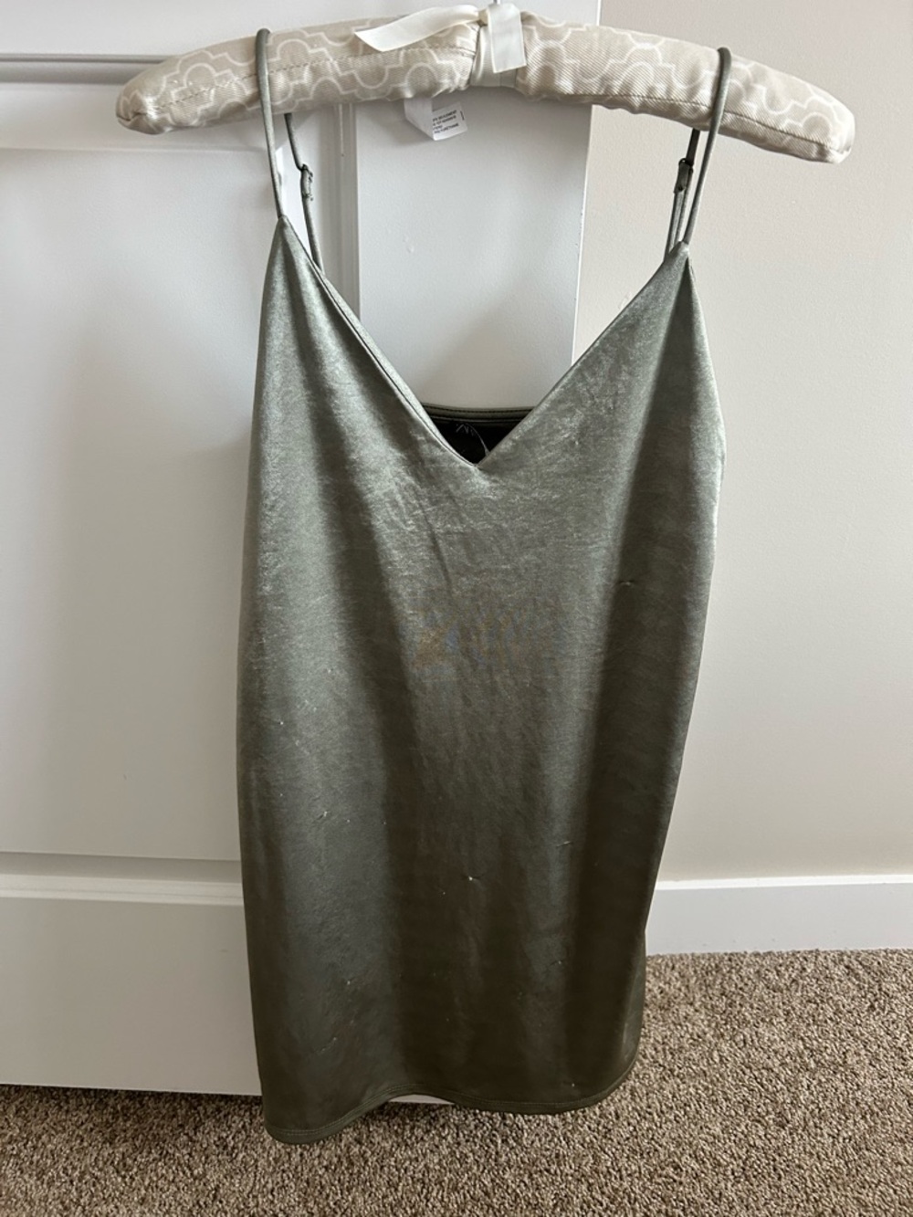 Zara Olive Green Satin Slip Mini Dress